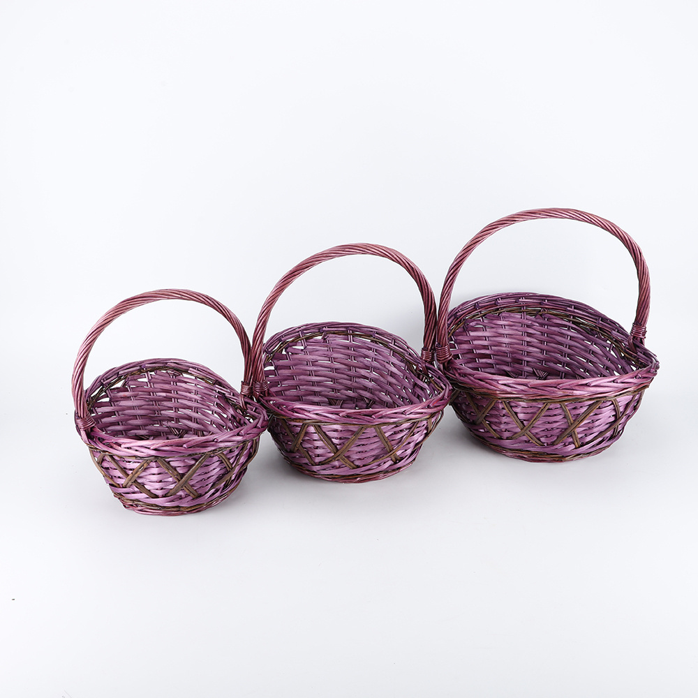 Factory Wholesale Purple Wedding Wicker Gifts Containers Basket Set Fruit Flower Rattan Storage Baskets