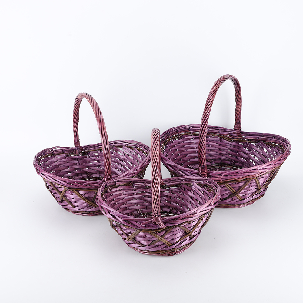 Factory Wholesale Purple Wedding Wicker Gifts Containers Basket Set Fruit Flower Rattan Storage Baskets