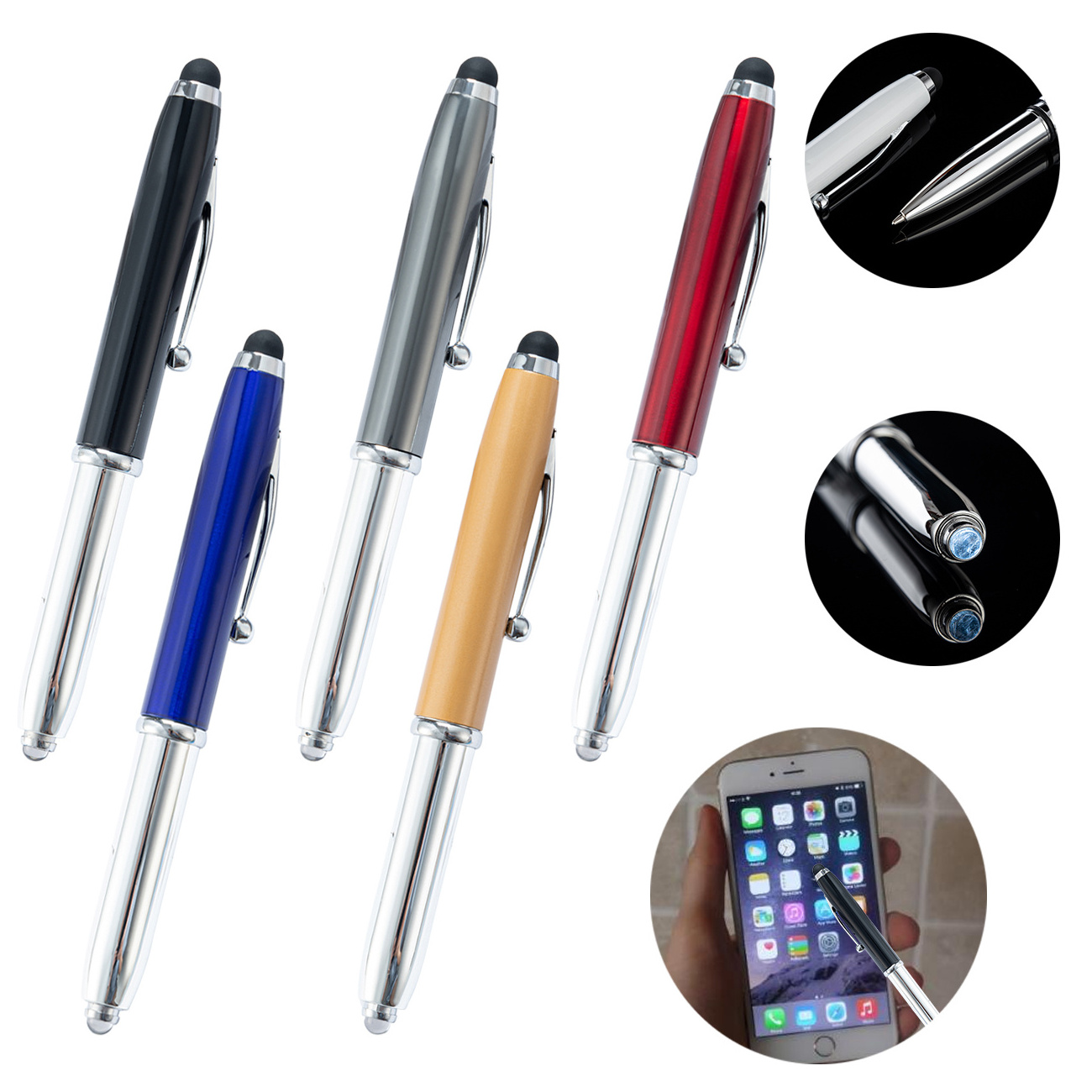 Business 2 In 1 Led Metal Pen Light Tip Ball Flashlight Led Ballpoint Stylus Pen With Custom Logo