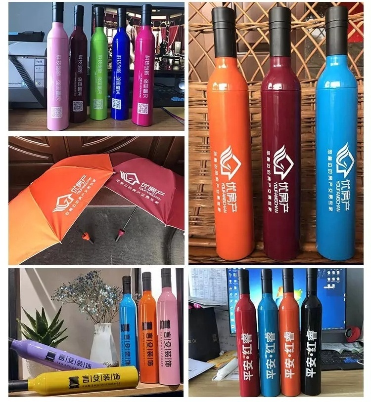 New Custom Logo Advertise Business Gift Travel 5 fold girl backpack bike umbrella Folding Foldable Wine Bottle Umbrella supplier