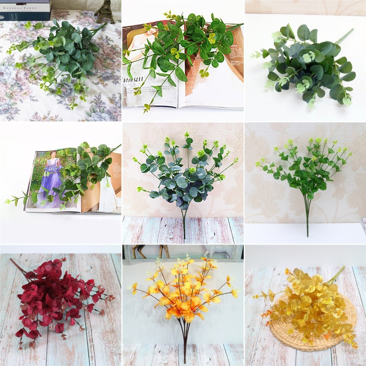 Bonsai Eucalyptus Leaf False Grass Leaves Artificial Indoor Flower Bouquet Money Leaf Green Silk For Home Decoration Office DIY