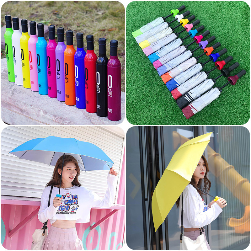 Umbrella Custom Logo Printing Advertise Business Gift Travel Rain Summer 3 Folding Wine Bottle Umbrella Foldable Wine Bottle