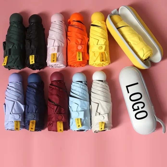 6K Beach Outdoor travel Girl Gift Capsule Pocket UV Foldable 5 Folding Mini White Portable Wholesale Custom Logo Umbrella Women