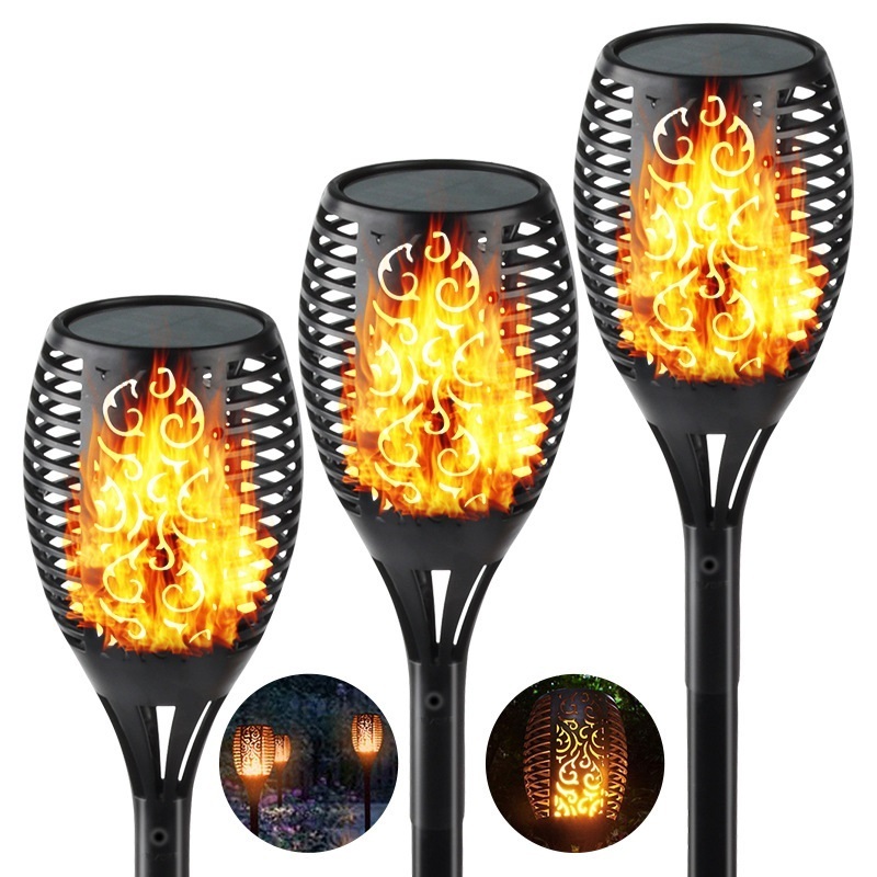 12 Leds Solar Flame Flickering Tiki Garden Torch Night Lights Outdoor Pathway Spike Lights Garden Landscape Decoration For Lawn