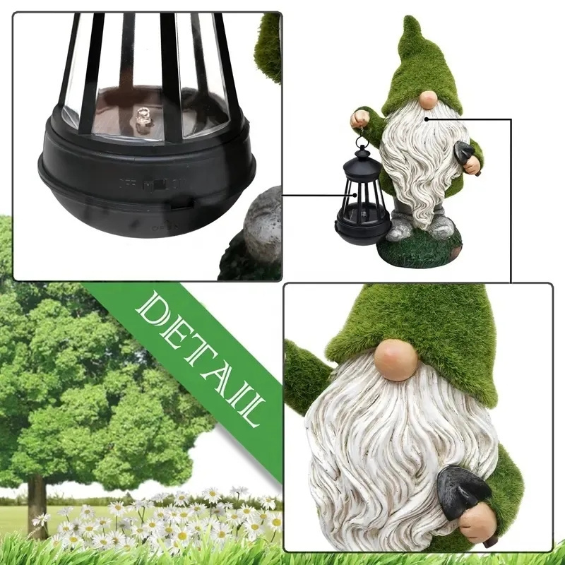 Outdoor Yard Lawn Fall Decorations 33cm Waterproof Resin Hanging Solar Lantern Flocked Gnome Figurine Garden Statue Forest Dwarf