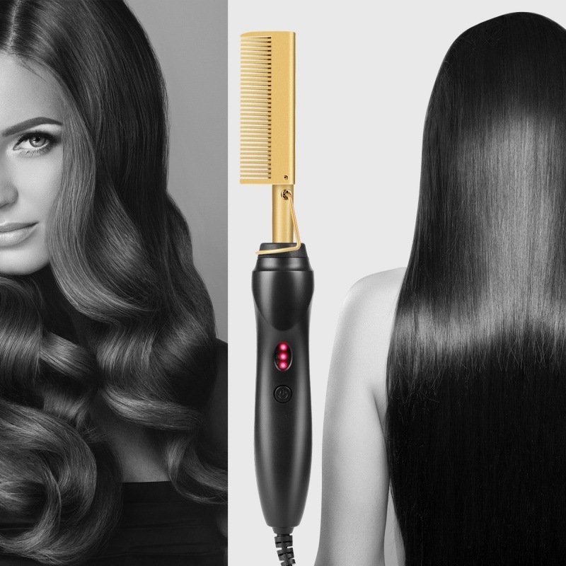 Electric Hot Heating Comb Wet Dry Hair Curler Straight Styler Curling Press Hair Straight Styler Comb Straightener Copper Iron