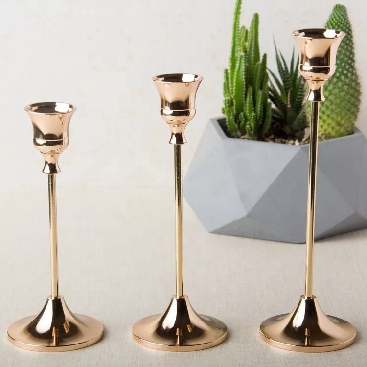 Fancy Simple Tealight Candle Base Decoration Metal Taper candles Holder Stand Candlestick Wedding Brass Steel Candles Holder Set