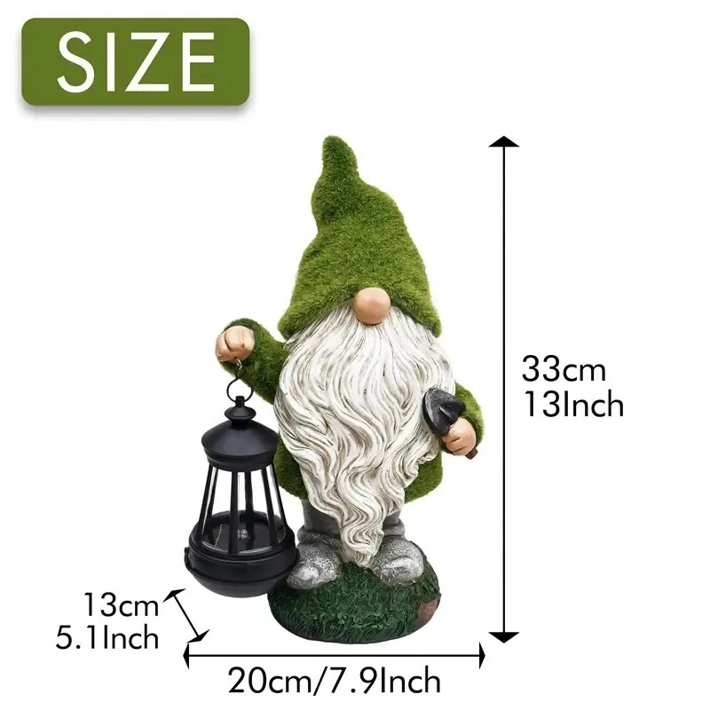 Outdoor Yard Lawn Fall Decorations 33cm Waterproof Resin Hanging Solar Lantern Flocked Gnome Figurine Garden Statue Forest Dwarf