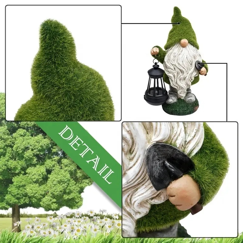 Outdoor Yard Lawn Fall Decorations 33cm Waterproof Resin Hanging Solar Lantern Flocked Gnome Figurine Garden Statue Forest Dwarf