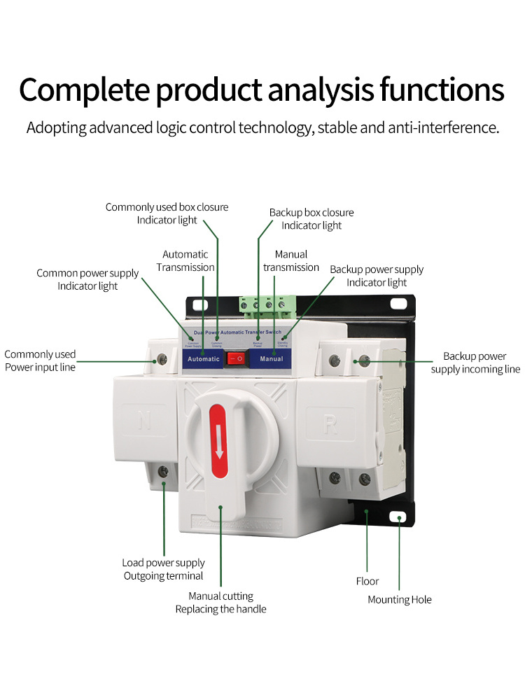 Din rail Change Over Switch 40A 63A 100A Solar Power Dual Power Automatic Transfer Switch ATS 2p 3p ats