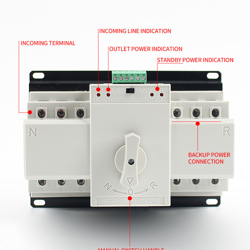 63A 100A Solar Grid Power Dual Power Automatic Transfer Switch ATS 3p 4p ats Mini home switch 4P For Home mini toggle switch