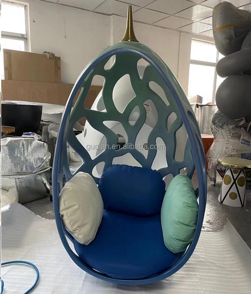 Modern designer fiberglass fiber hollowed out cradle Rocking chair patio indoor outdoor swing hanging egg chair