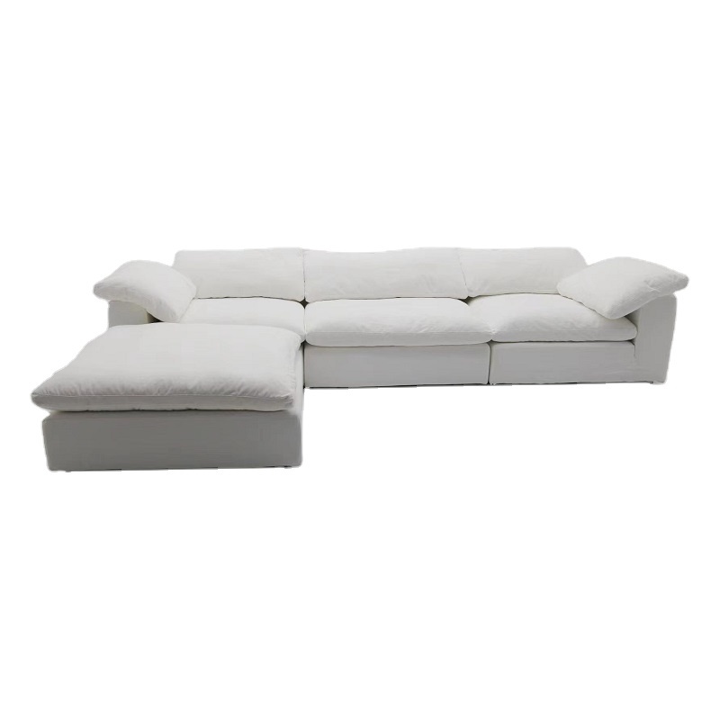 Modern living room white linen fabric down cloud sofa bed set furniture l corner U-shaped movable cover modular combination sofa