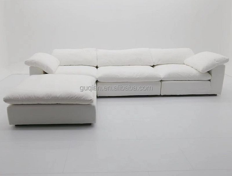 Modern living room white linen fabric down cloud sofa bed set furniture l corner U-shaped movable cover modular combination sofa