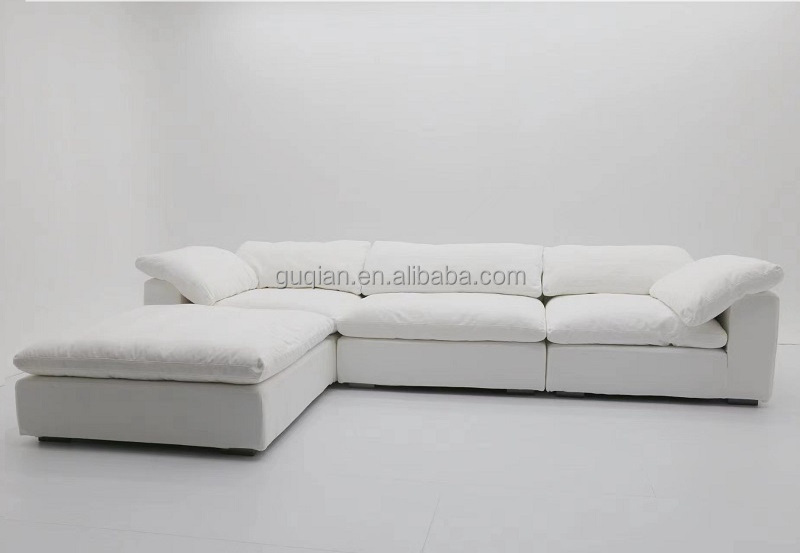 Modern living room white linen fabric down cloud sofa bed set furniture l corner U-shaped movable cover modular combination sofa