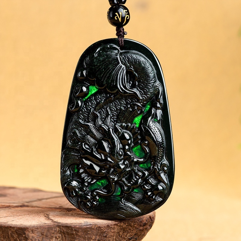 natural  Black jadeite fish leaping over the dragon gate pendant men's and women's jade wholesale C212