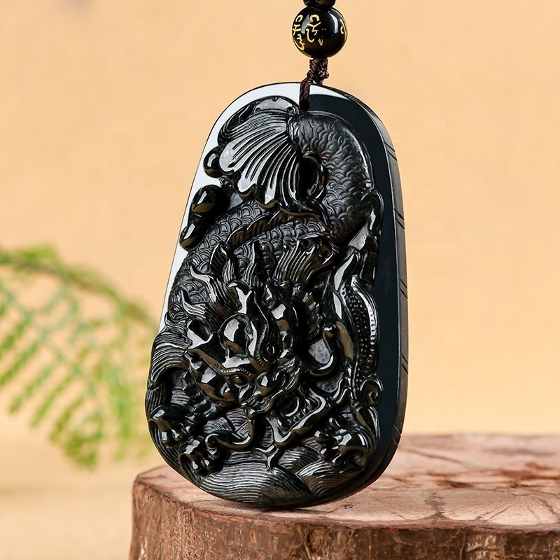 natural  Black jadeite fish leaping over the dragon gate pendant men's and women's jade wholesale C212