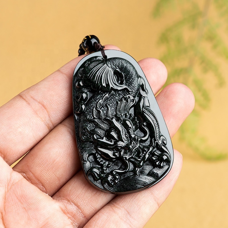 natural  Black jadeite fish leaping over the dragon gate pendant men's and women's jade wholesale C212