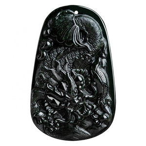 natural  Black jadeite fish leaping over the dragon gate pendant men's and women's jade wholesale C212