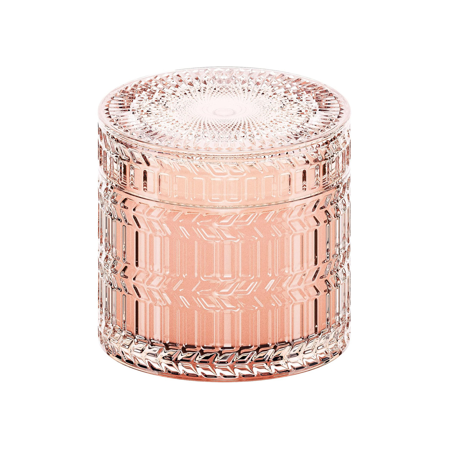 Wholesale Luxury pattern 250ml Pink Glass Jar With Lid Decorative Candles Wood Wick Soy Wax Rose&Sandalwood Scented Candle