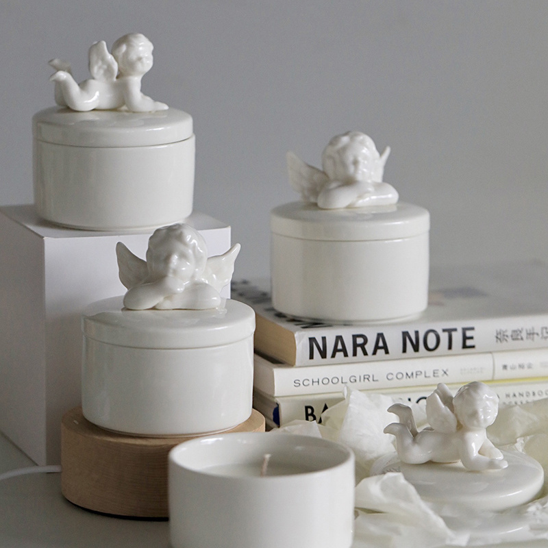 Luxury High quality Little angel scented candle Jar With Lid Nordic Decoration soy wax ceramic scented candle