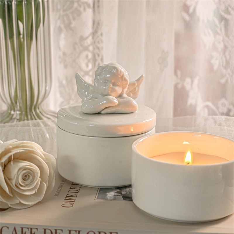 Luxury High quality Little angel scented candle Jar With Lid Nordic Decoration soy wax ceramic scented candle