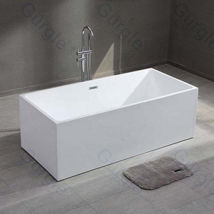 Hot selling acrylic indoor bathtubs square rectangular simple style soaking freestanding tubs