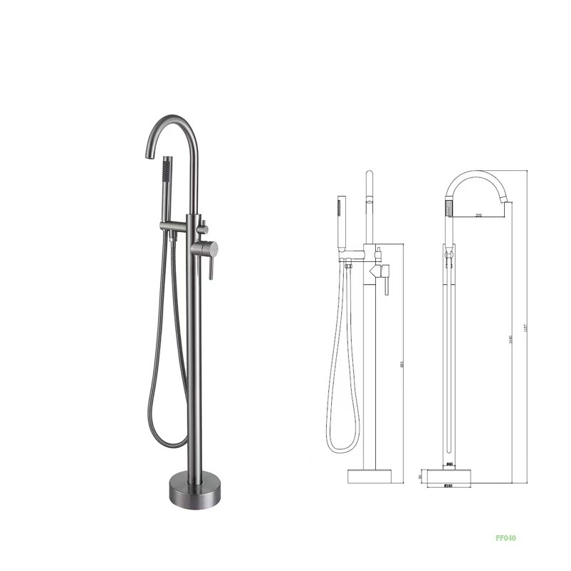 Elegant Design Solid Brass Black Freestanding Standing Bathtub Faucet Floor Stand Freestanding Bath Tub Faucets With Hand Shower