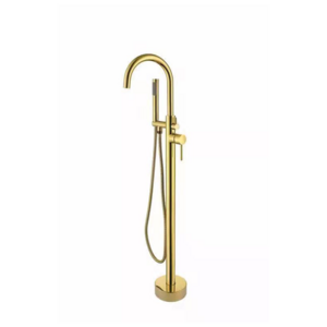 Bestseller Luxury Solid Brass Gold Color Single Handle Freestanding Bathtub Floor Standing Bath Faucet with Hand Shower Set