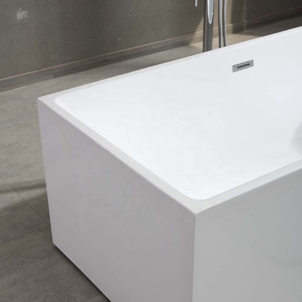 Hot selling acrylic indoor bathtubs square rectangular simple style soaking freestanding tubs