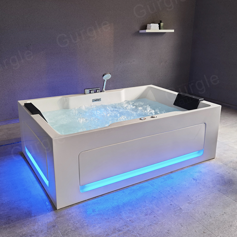 Jetted Whirlpool Couples Acrylic Massage Bathtub Modern Massage Tub Freestanding Air Jet Bubble Hydro 2 Person Massage Bathtub