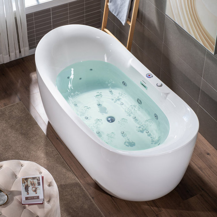 luxury indoor 1.8m massage bathtub water jet freestanding white acrylic whirlpool bathtub with led light