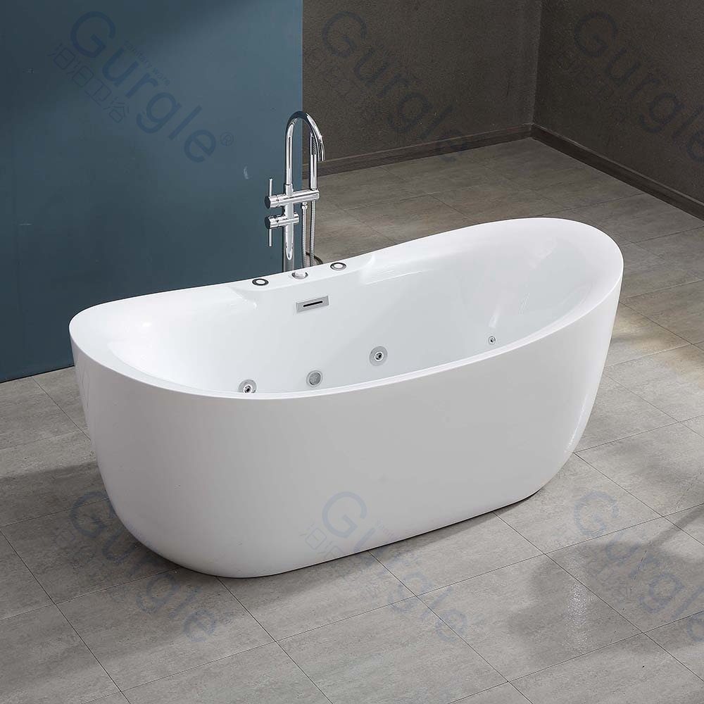 luxury indoor 1.8m massage bathtub water jet freestanding white acrylic whirlpool bathtub with led light