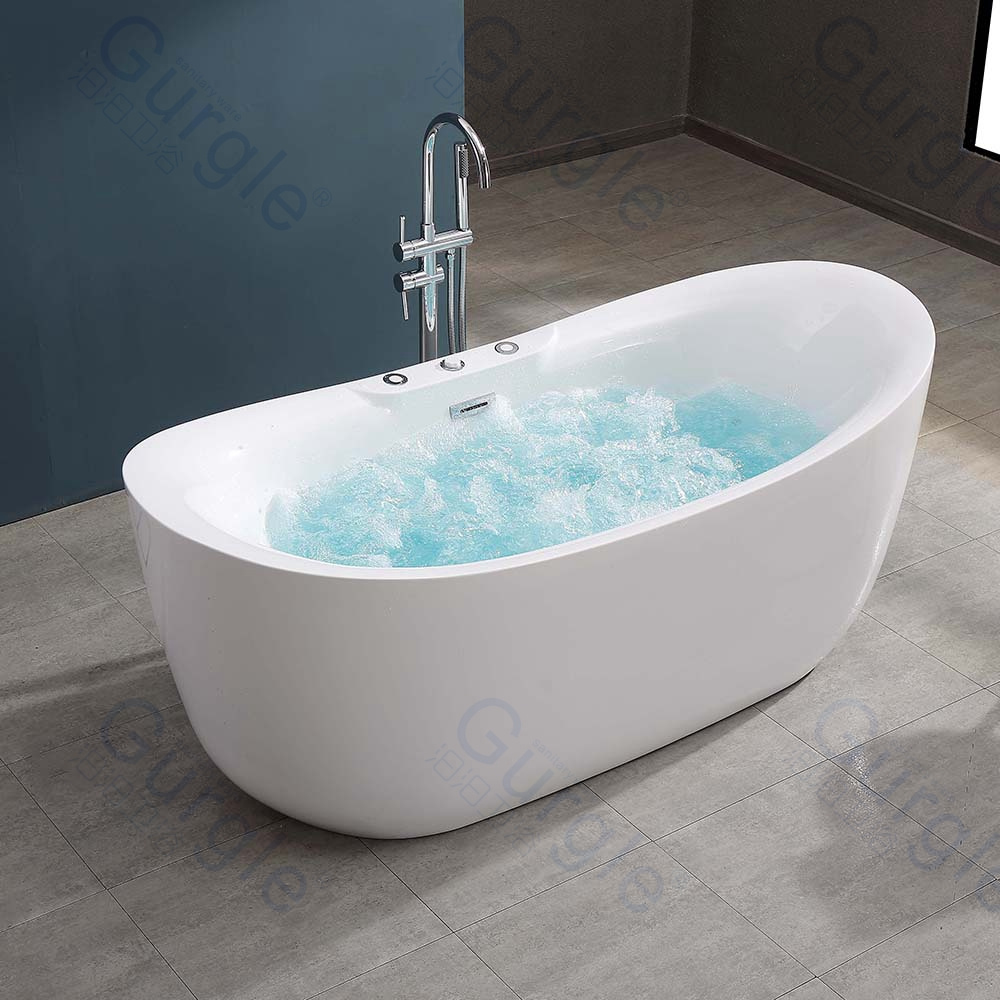 luxury indoor 1.8m massage bathtub water jet freestanding white acrylic whirlpool bathtub with led light