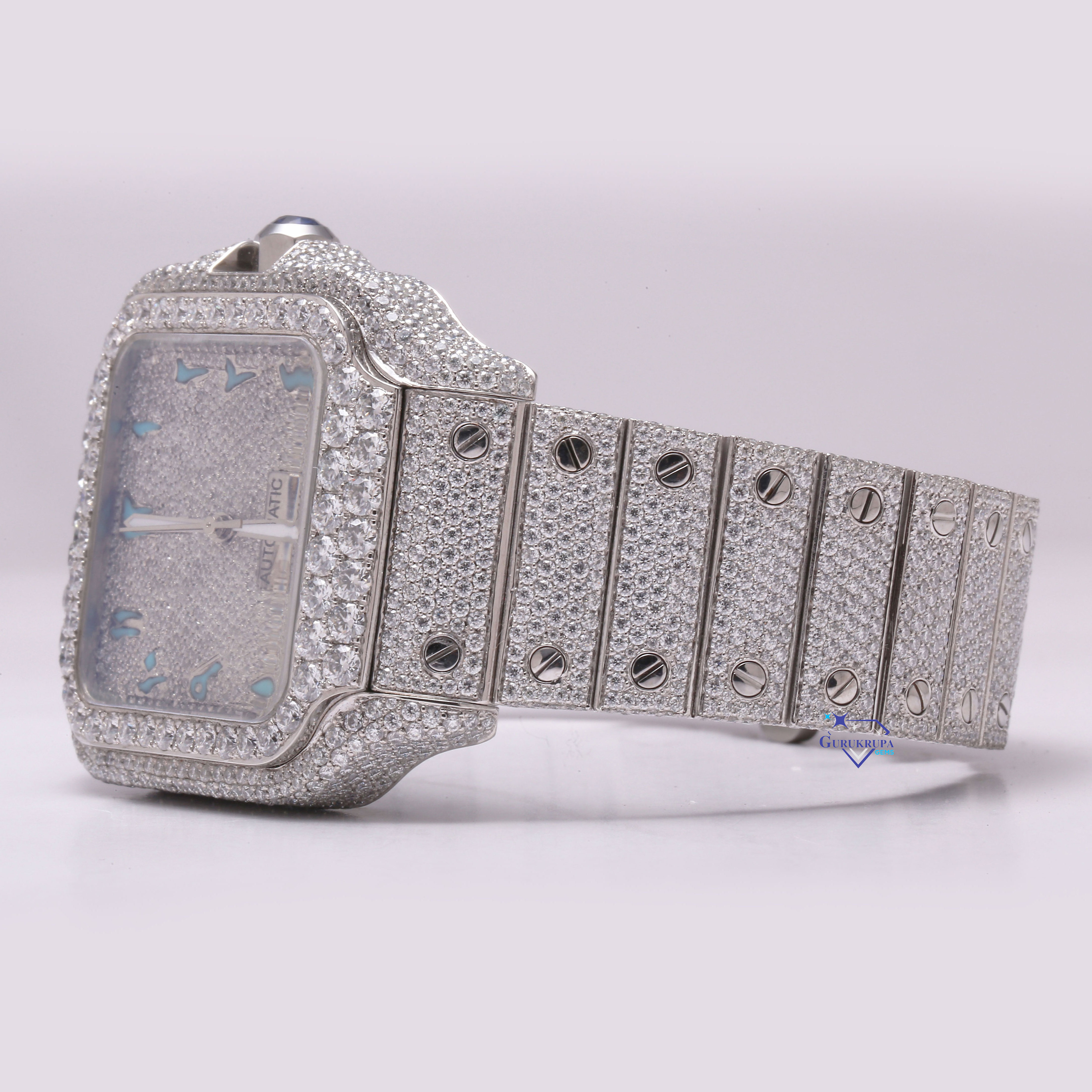 Presenting our hip hop style mens iced out watch featuring moissanite diamonds with VVS clarity and set in stainless steel