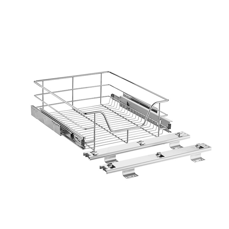 Kitchen Organizer Cabinet Systems Chrome Wire Basket Drawers Pull Out Metal Basket Storage Baskets