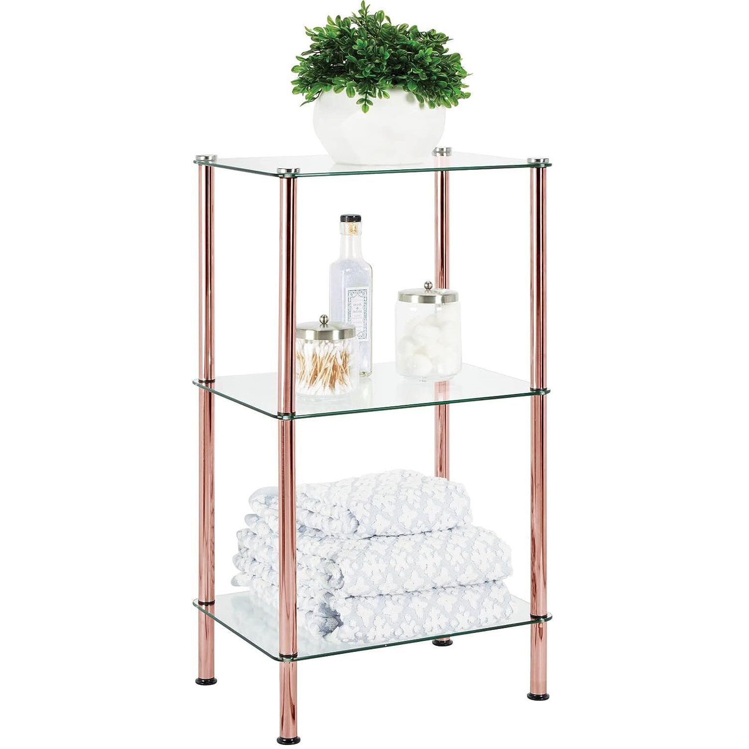 Customization glass shelving stand 3-tier storage tower glass shower corner shelf room bathroom