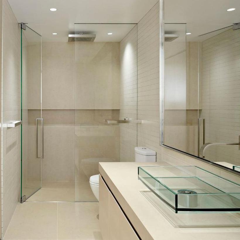 Handled Frosted Frameless Shower Doors and Fixed Shower Panel Glass Panels for Hotel