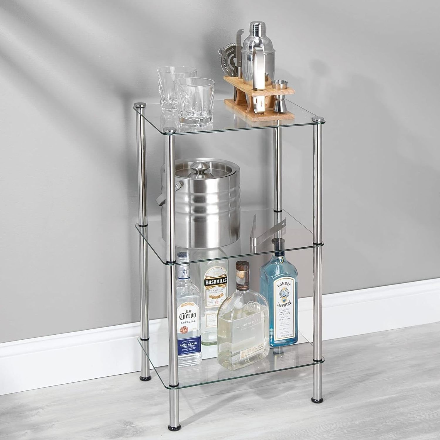 Customization glass shelving stand 3-tier storage tower glass shower corner shelf room bathroom