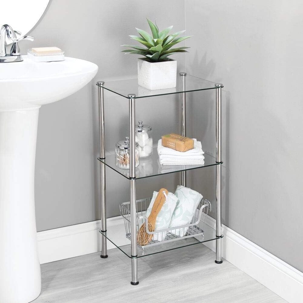 Customization glass shelving stand 3-tier storage tower glass shower corner shelf room bathroom