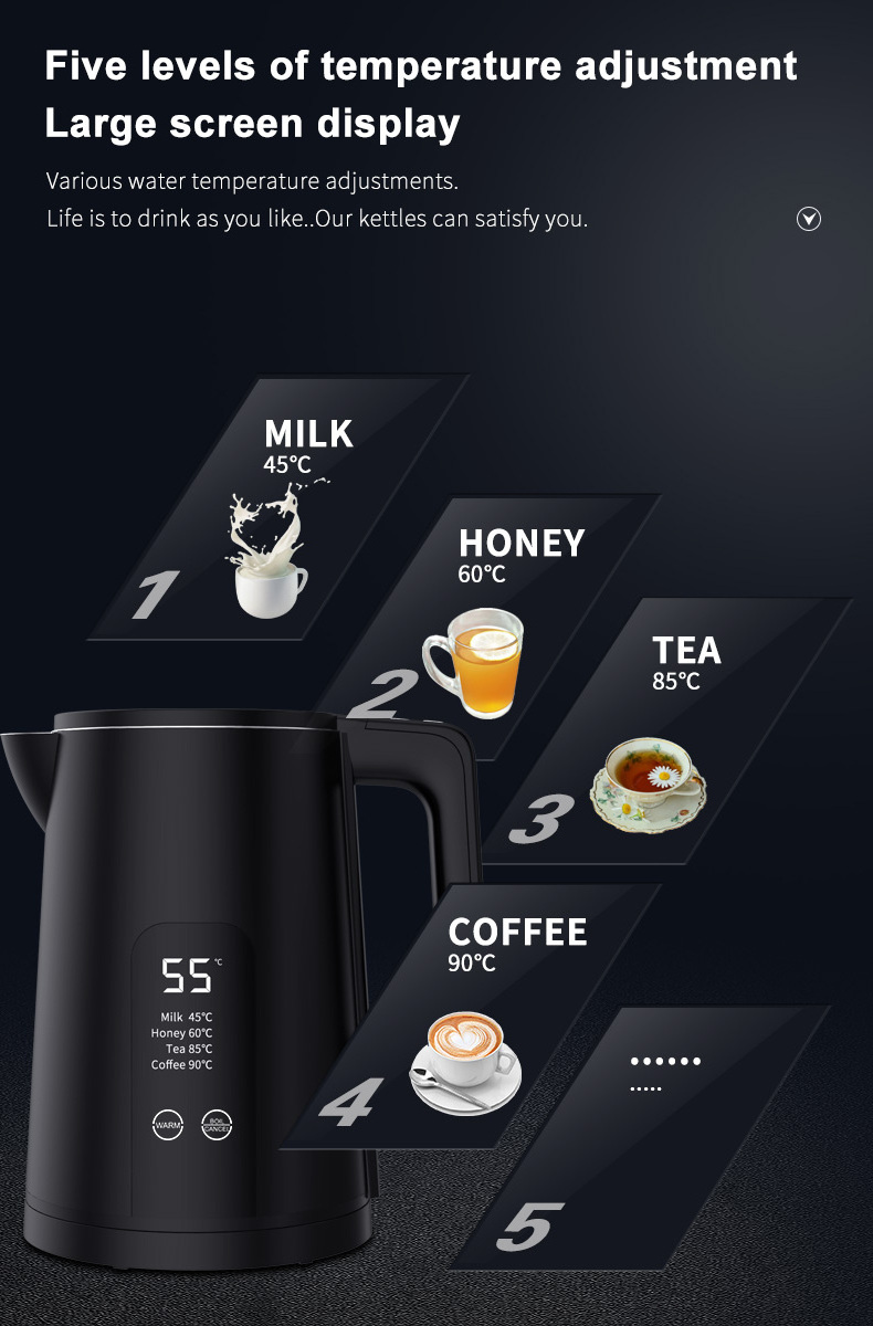 New 1.7L Digital Tea Smart Electric Kettle Keep Warm Temperature controller LED Display Kettle