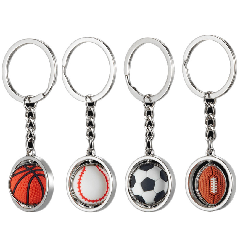 Custom Made Ball Shaped Metal Sports Rugby Team 3D Rotating Key Chain Baseball Basketball Football Club Spinning Keychain