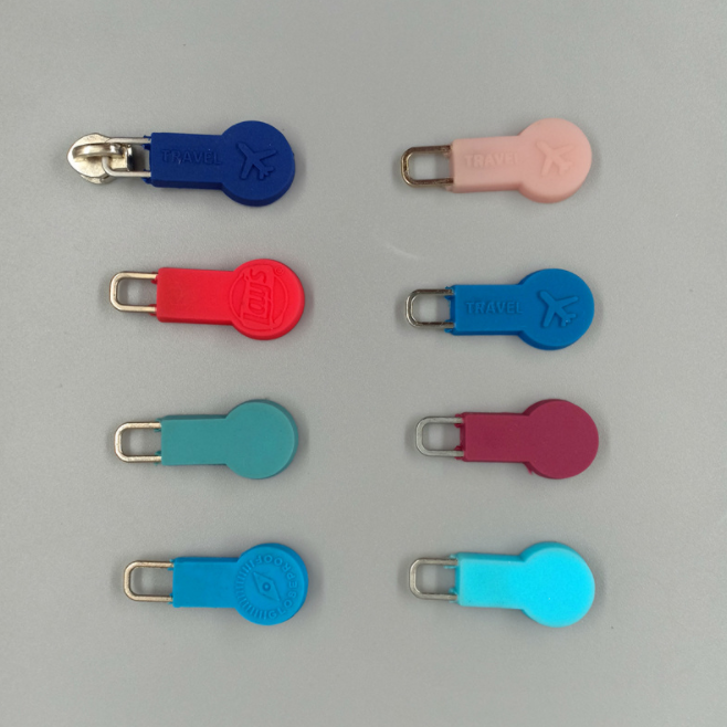 Custom Silicone Rubber PVC Soft Adhesive Zipper Head Luggage Zipper Pullers Slider for Clothes