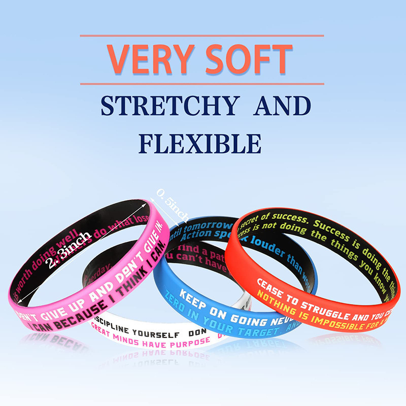 Happiness Success Double-sided Custom 1 Inch Printing Motivational Logo Rubber Cool Silicone Chip Wristbands No Minimum