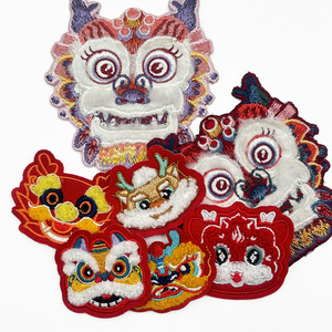 2024 New Year Custom Small Large Shirt Transfer Embroidery Plush Towel Chenille Iron On Chinese Dragon Patch