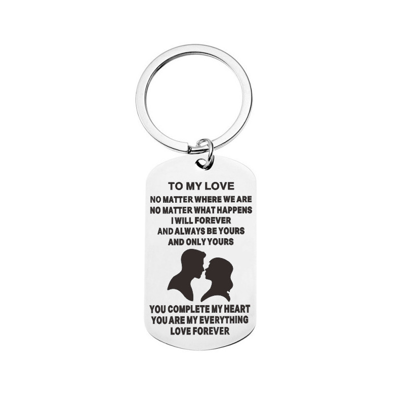 Factory Wholesale Valentine's Day Gift Laser Engraving Stainless Steel Keychain Unique Beautiful Matching Keyrings for Couples