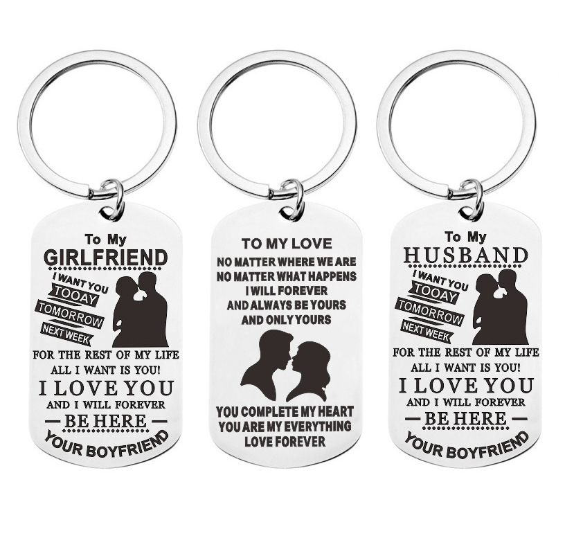 Factory Wholesale Valentine's Day Gift Laser Engraving Stainless Steel Keychain Unique Beautiful Matching Keyrings for Couples