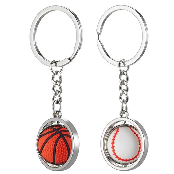 Custom Made Ball Shaped Metal Sports Rugby Team 3D Rotating Key Chain Baseball Basketball Football Club Spinning Keychain