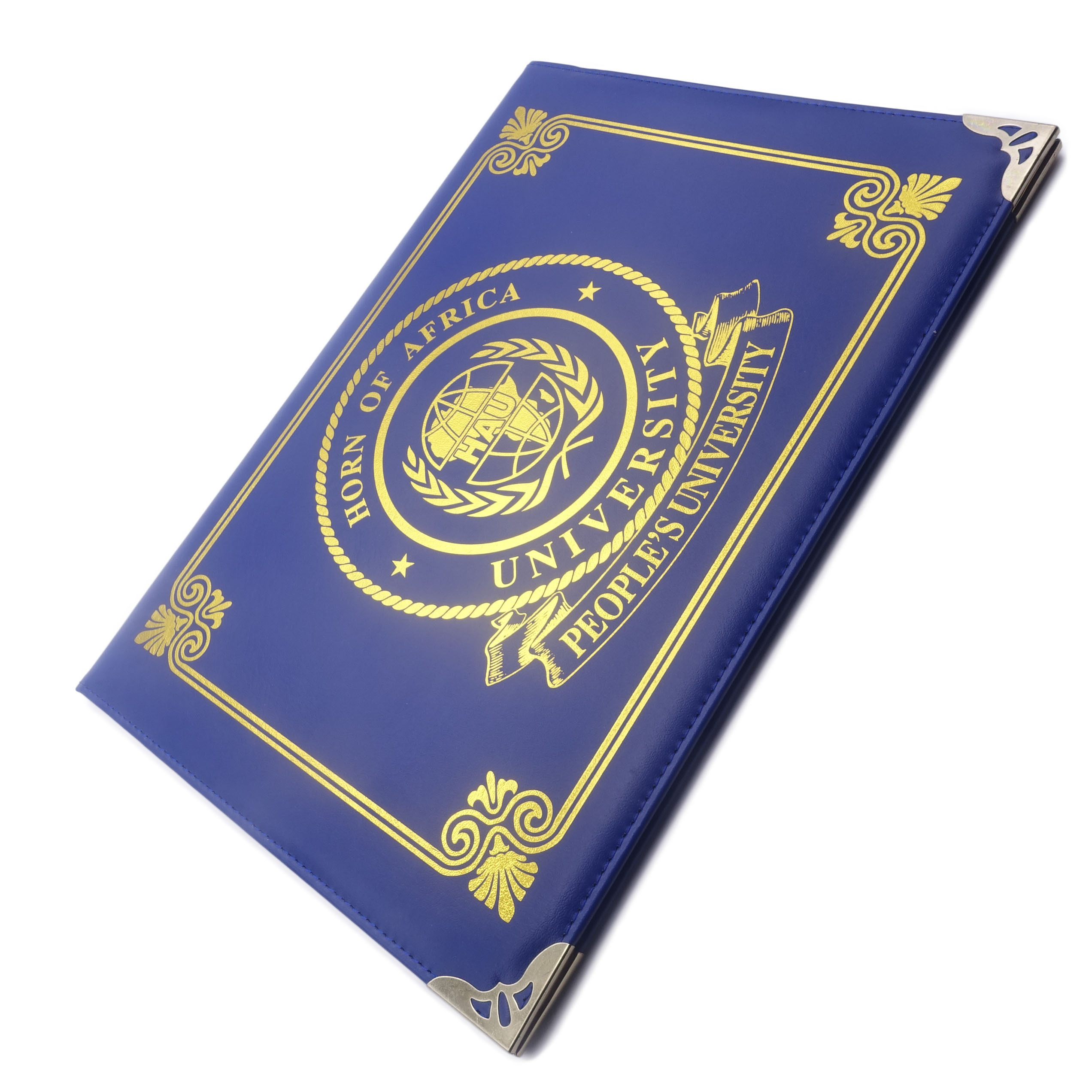 Blue Leather A4 Certificate Custom Design Smooth Imprinted Diploma/Certificate Cover School Graduation PU Folder