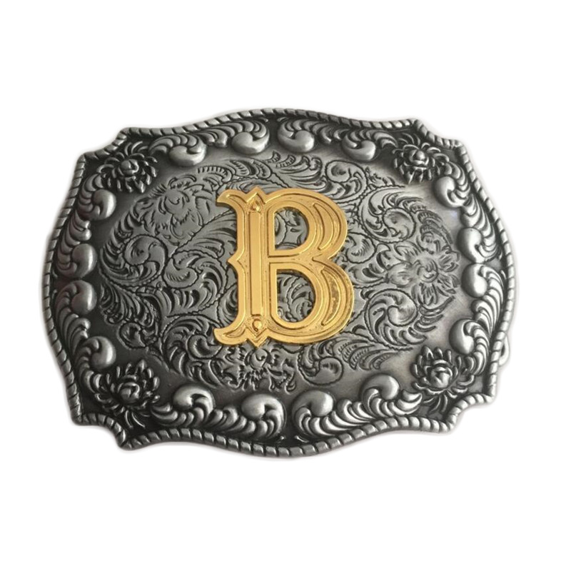 40mm inner width customized 3D embossed zinc alloy metal letter G logo two colors slab western name plate buckle